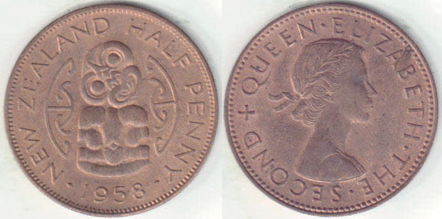1958 New Zealand Half Penny (aUnc) A005173